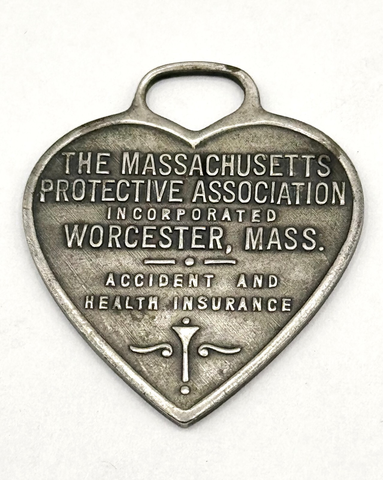 Antique Massachusetts Protective Insurance ID Key Tag Heart Token Charm Fob