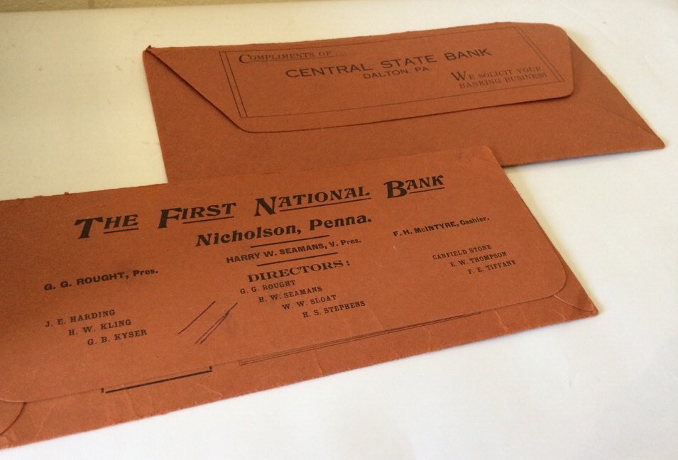 Vintage Bank Envelope Lot, Central State Bank & The First National Bank 1922