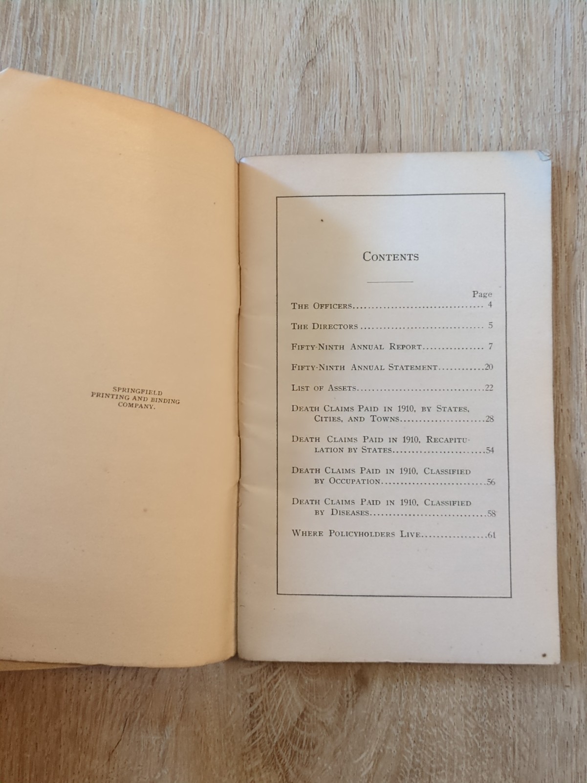 Antique 1911 59th Annual Statement Massachusetts Mutual Life Insurance Company