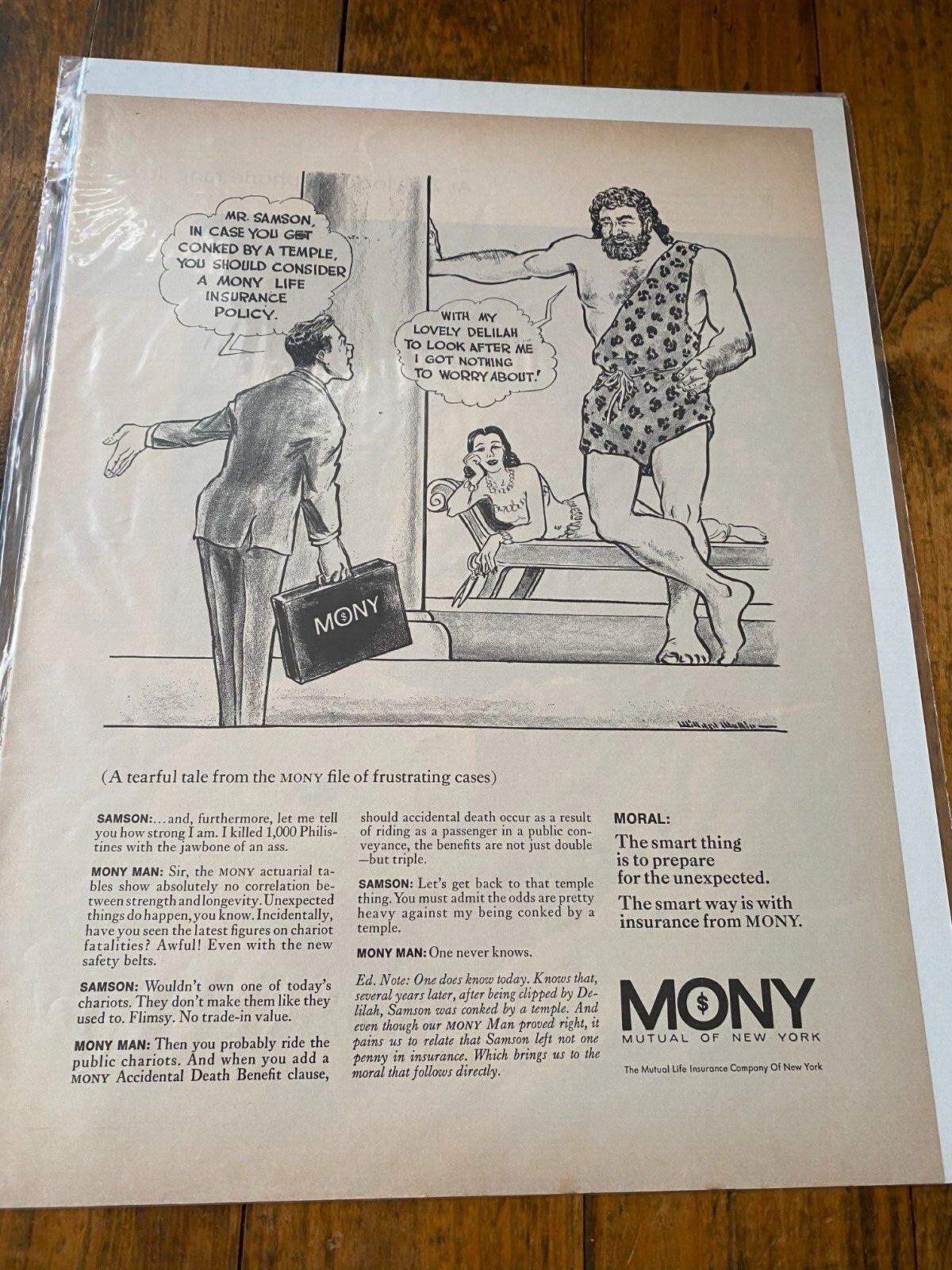 Vintage 1969 Mutual Of New York Insurance Samson & Delilah aad