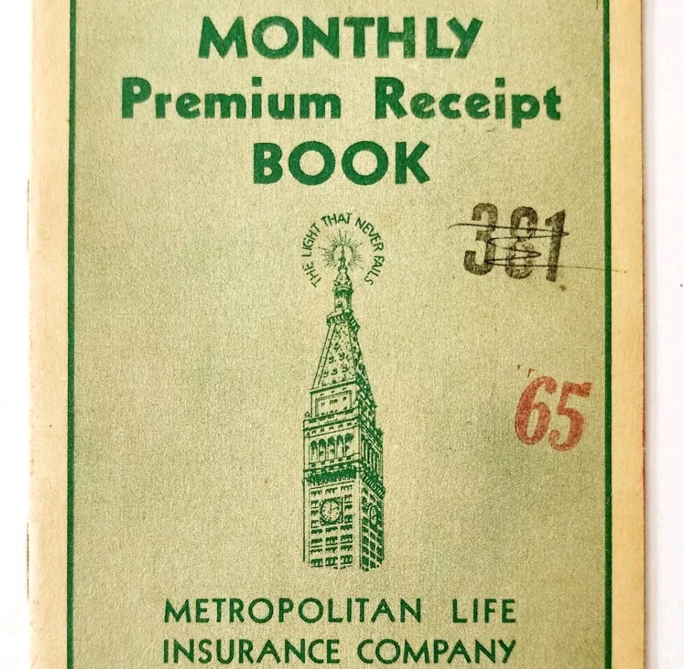 1940s Metropolitan Life Insurance Co Monthly Premium Receipt Book Boston E85G