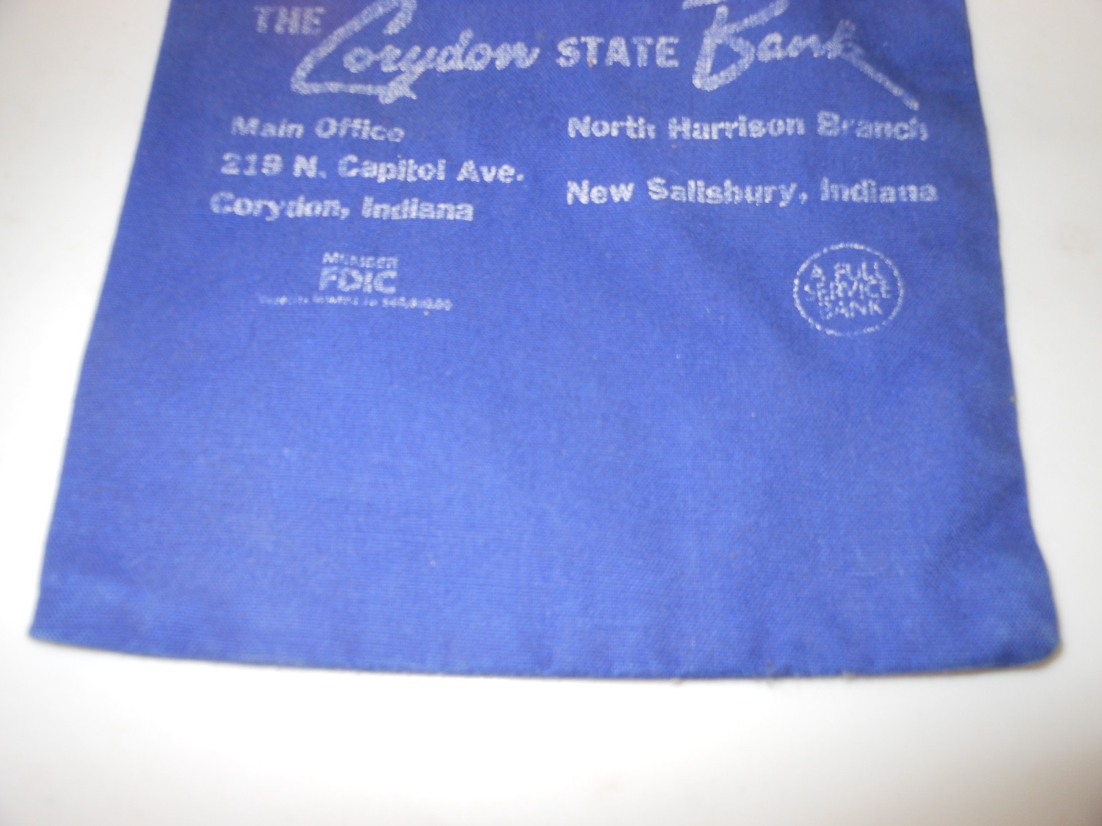 Vtg The Corydon State Bank, Corydon Ind Navy Canvas Drawstring Money/Coin Bag