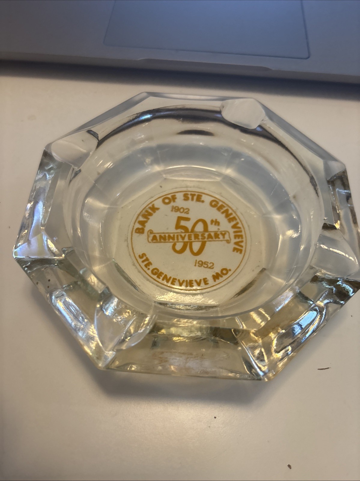 Vintage Glass Ashtray 50th Anniversary 1902-1952 Bank of Ste. Genevieve Missouri