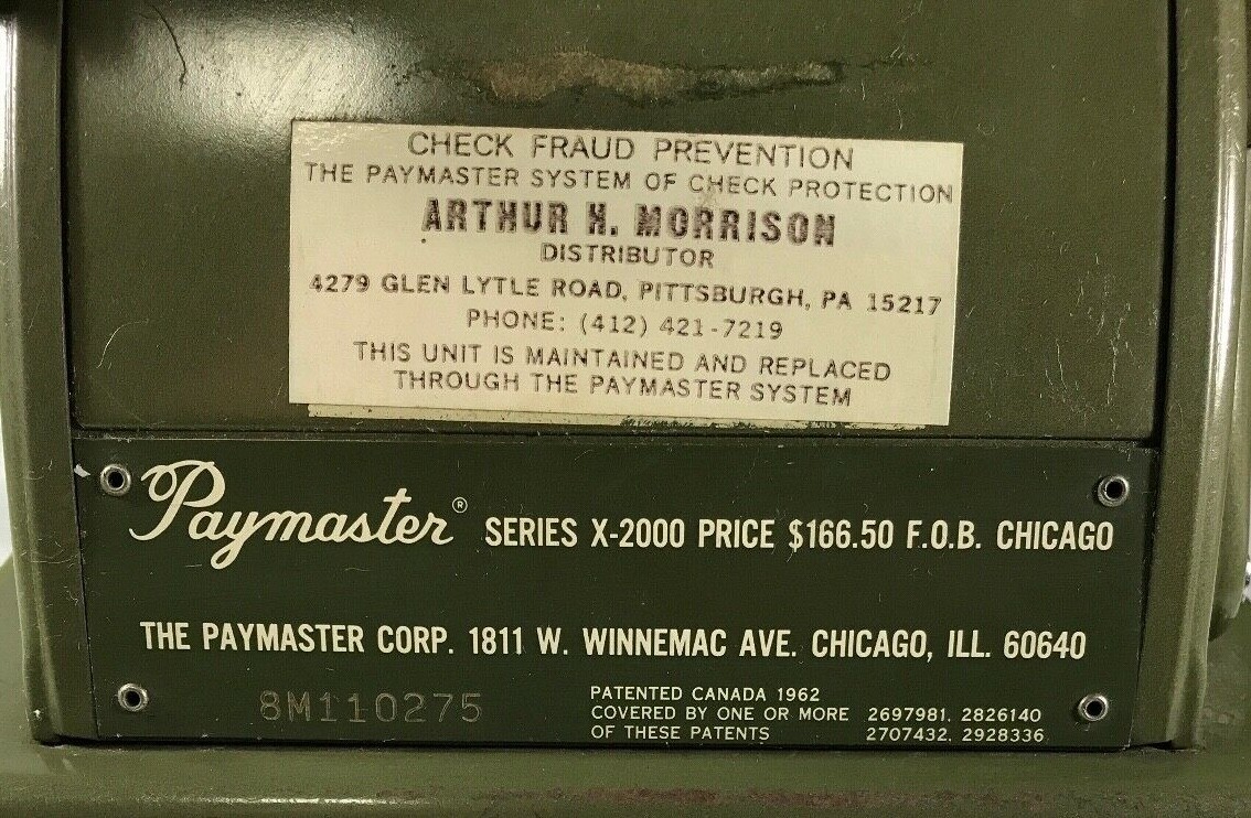 Vintage Paymaster Series X-2000 Check Writer Stamping Machine Locked Protection
