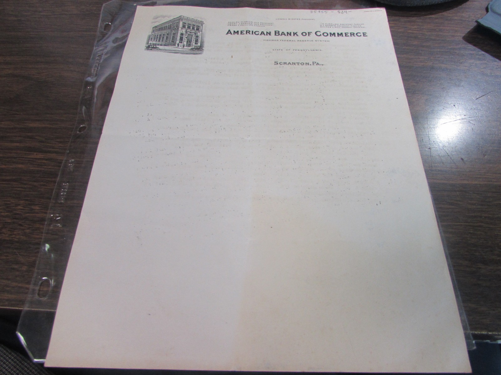 VINTAGE – AMERICAN BANK OF COMMERCE – SCRANTON PA – BILLHEAD