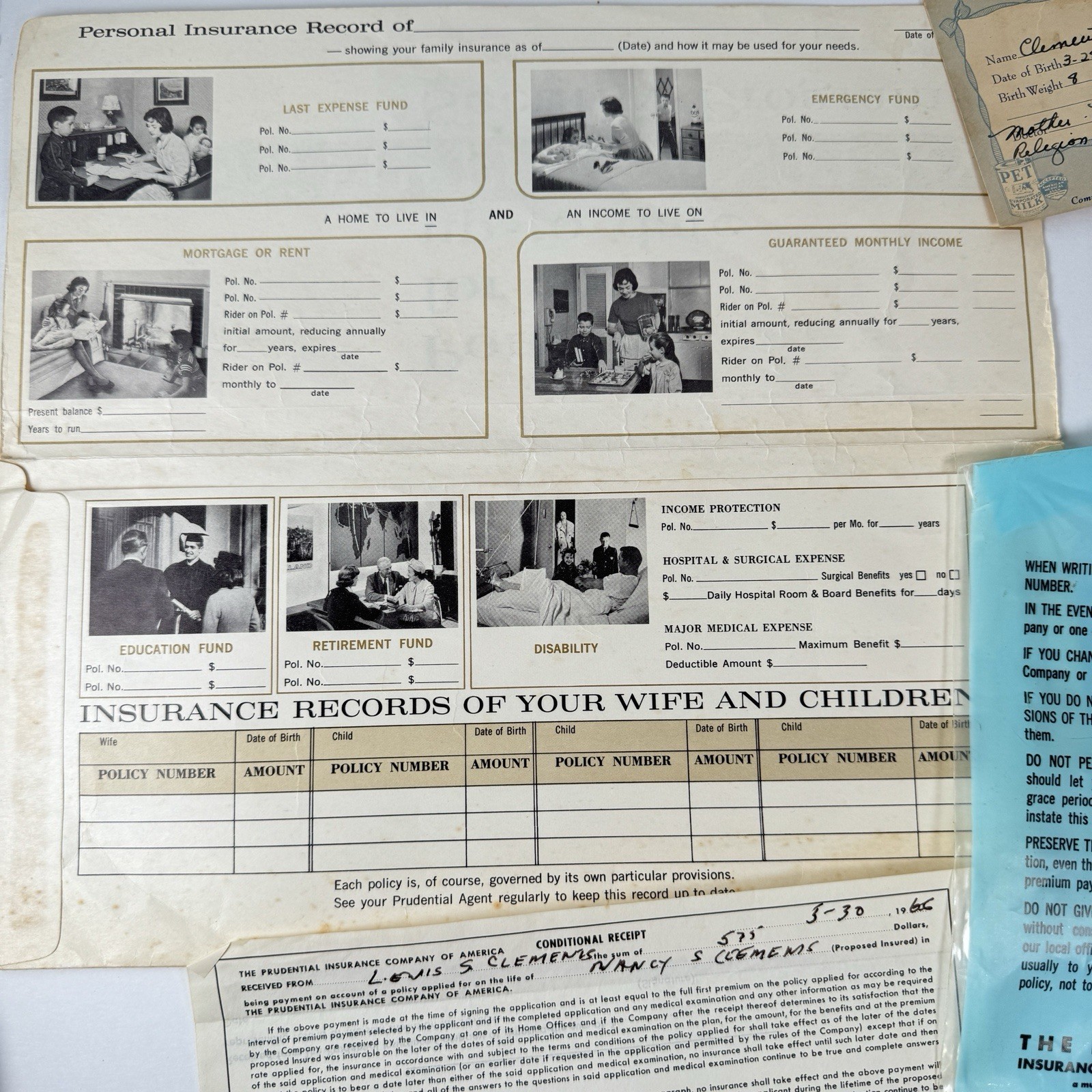 Vintage 1940s Prudential Insurance Ephemera Lot – Policies, Forms, Portfolio