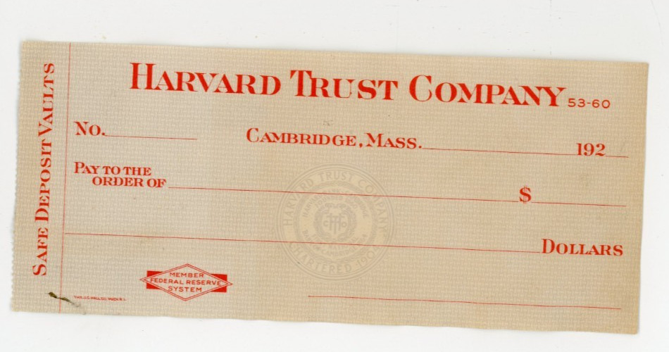 1920s Harvard Trust Company Cambridge, MA Unused Check Deposit Vaults #KK