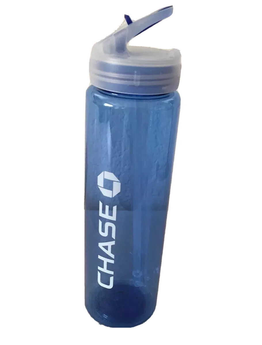 New CHASE BANK Light Blue Plastic Water Bottle With Flip Straw