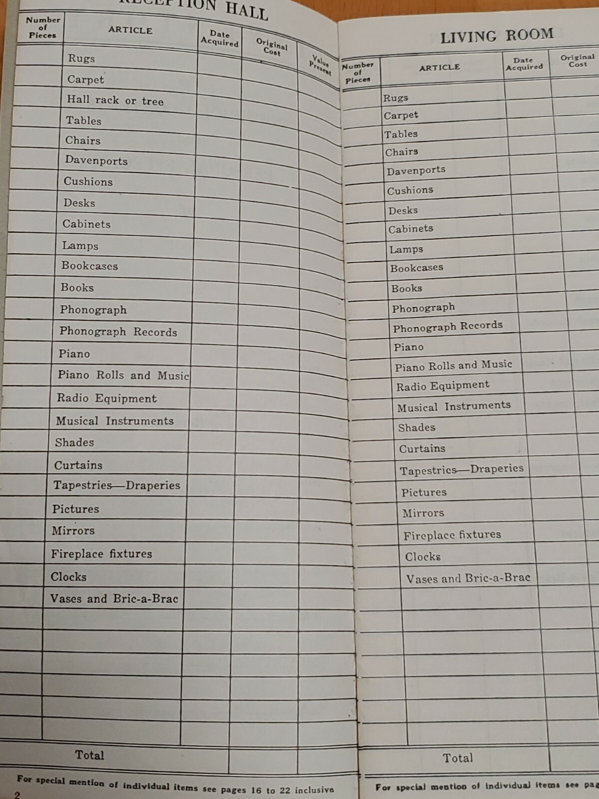 1950s Household Inventory Checklist Barkley Insurance Agency Fairchance PA