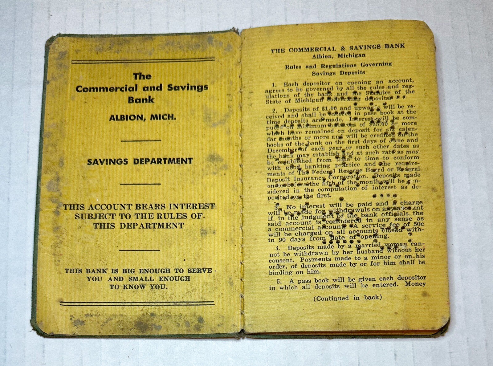 Vtg 1940’s to 1950’s Passbook Commercial & Savings Bank Albion Michigan MI Book