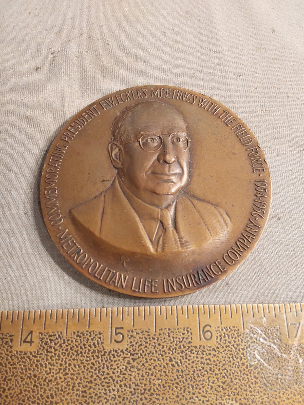 METROPOLITAN LIFE INSURANCE 1954 BRONZE MEDALLION F.W.ECKERS MEDALLIC ART CO