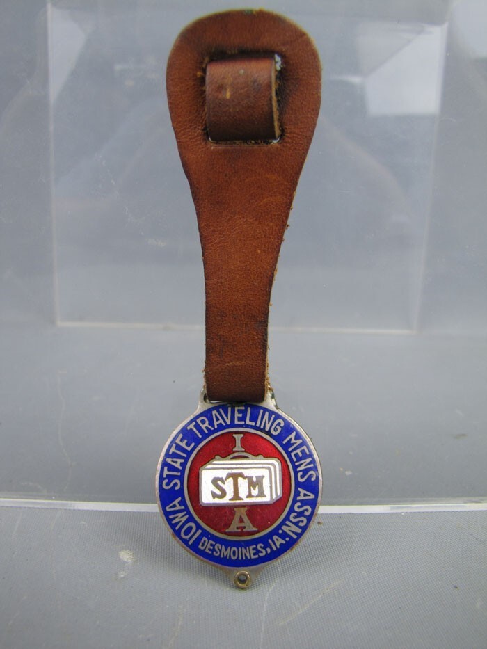Antique Iowa State Traveling Men’s Association Enamel Watch Fob w/ Strap Blank