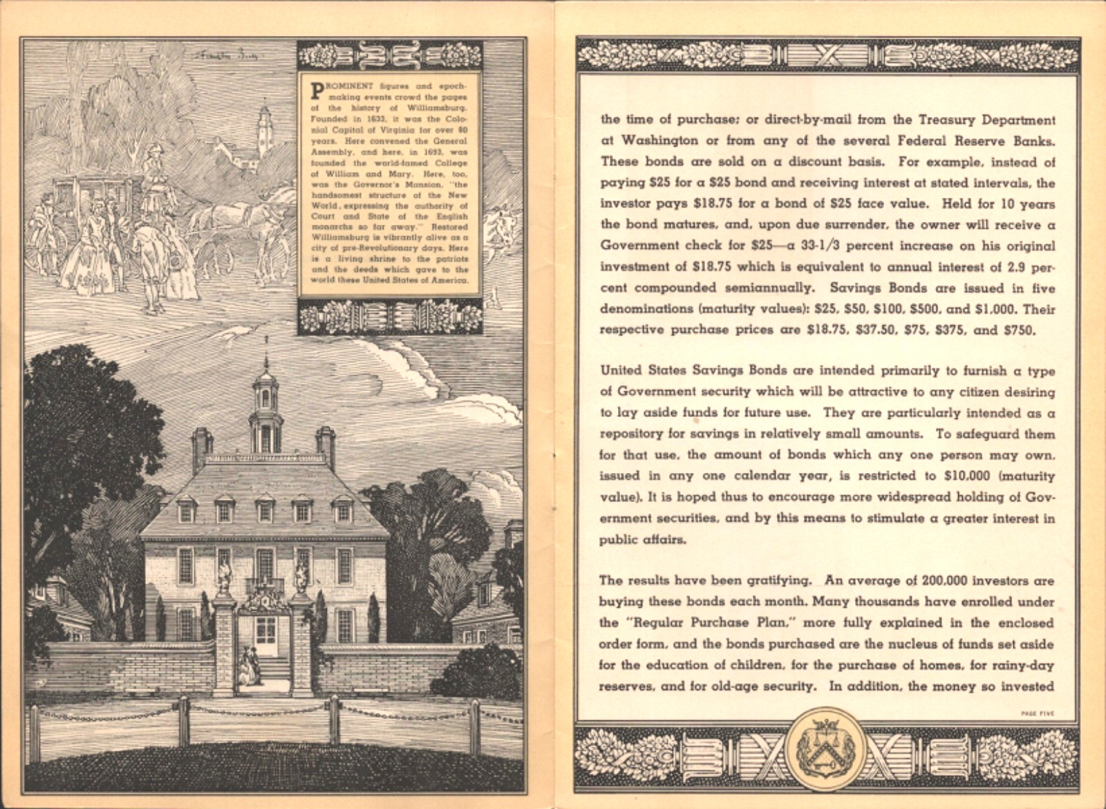 1940 UNITED STATES SAVINGS BONDS old historical booklet FRANKLIN BOOTH DRAWINGS