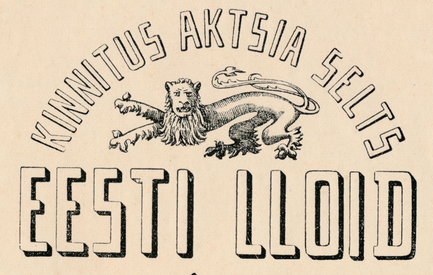 1923 Estonia Estonian LLOYD LLOID Company Insurance Policy LARGE FORMAT Rare