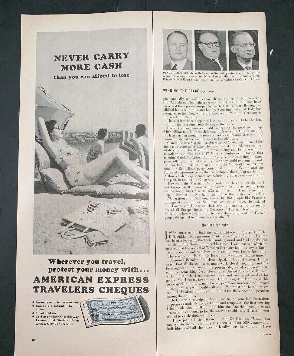 Life Magazine Ad AMERICAN EXPRESS TRAVELERS CHEQUES 1955 Ad