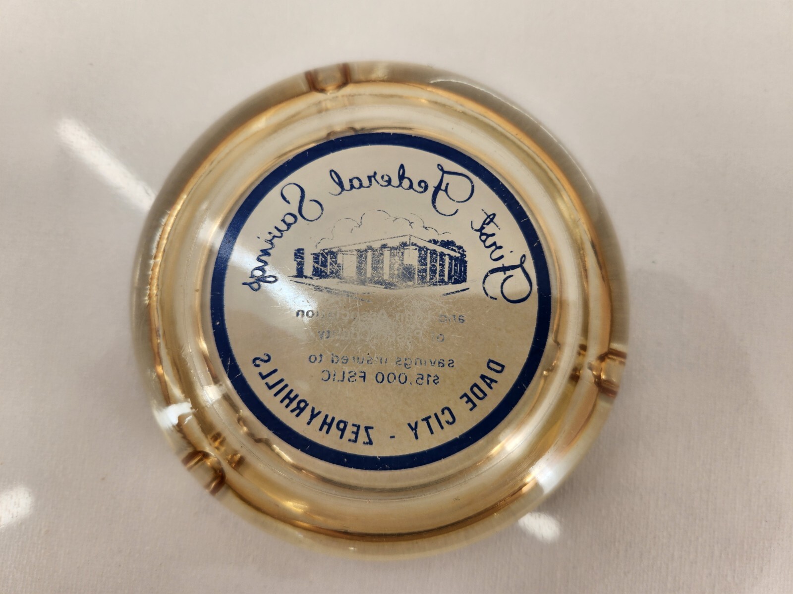 First Federal Savings and Loan Dade City Glass Vintage 1960s Bank Smoke Ashtray