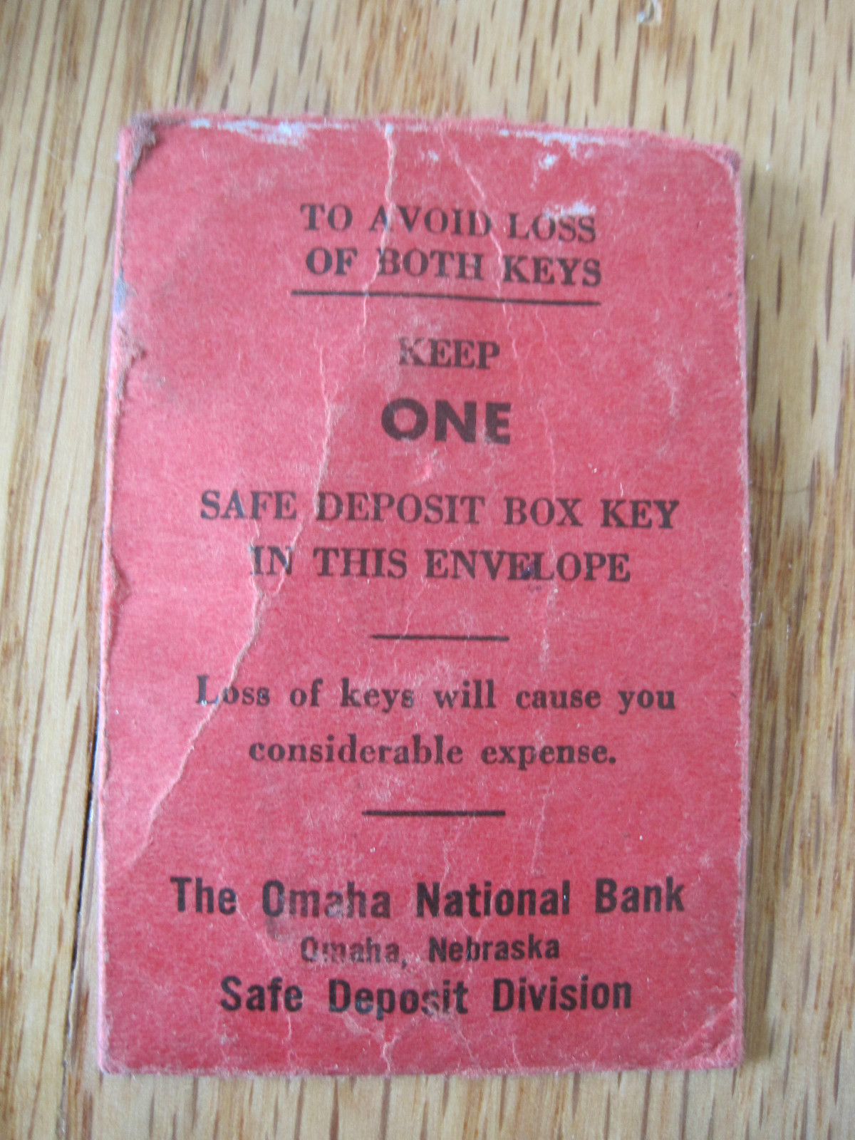 Omaha National Bank Paper Envelope Safe Deposit Box 3″x2″ Vintage