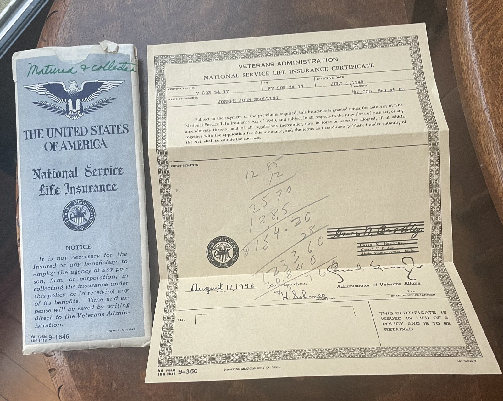 WWll Veterans Insurance Papers 1940’s