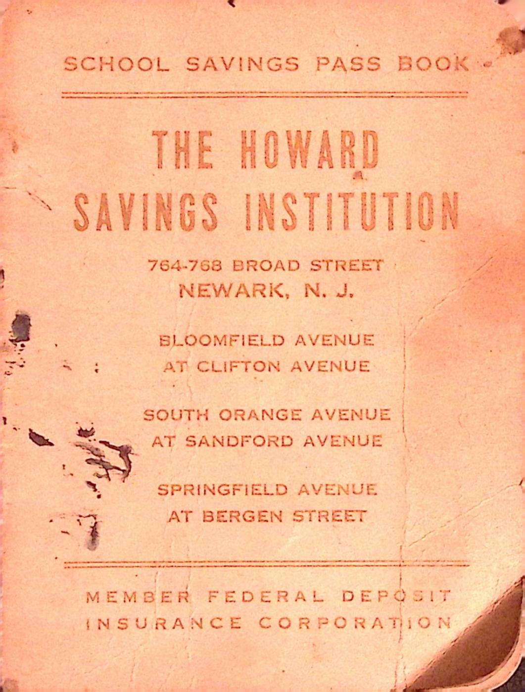 Howard Savings Institution School Savings Passbook 1952 Bank Book