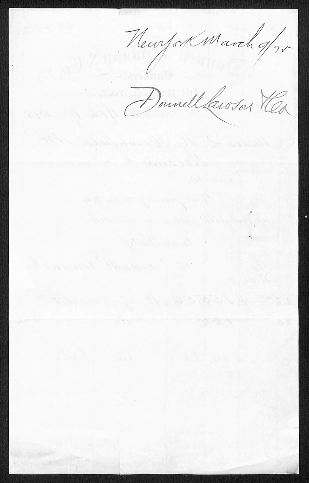 Donnell, Lawson & Co NYC Bankers L.H. Hershfield* 1875 Payment Memo Receipt (12)