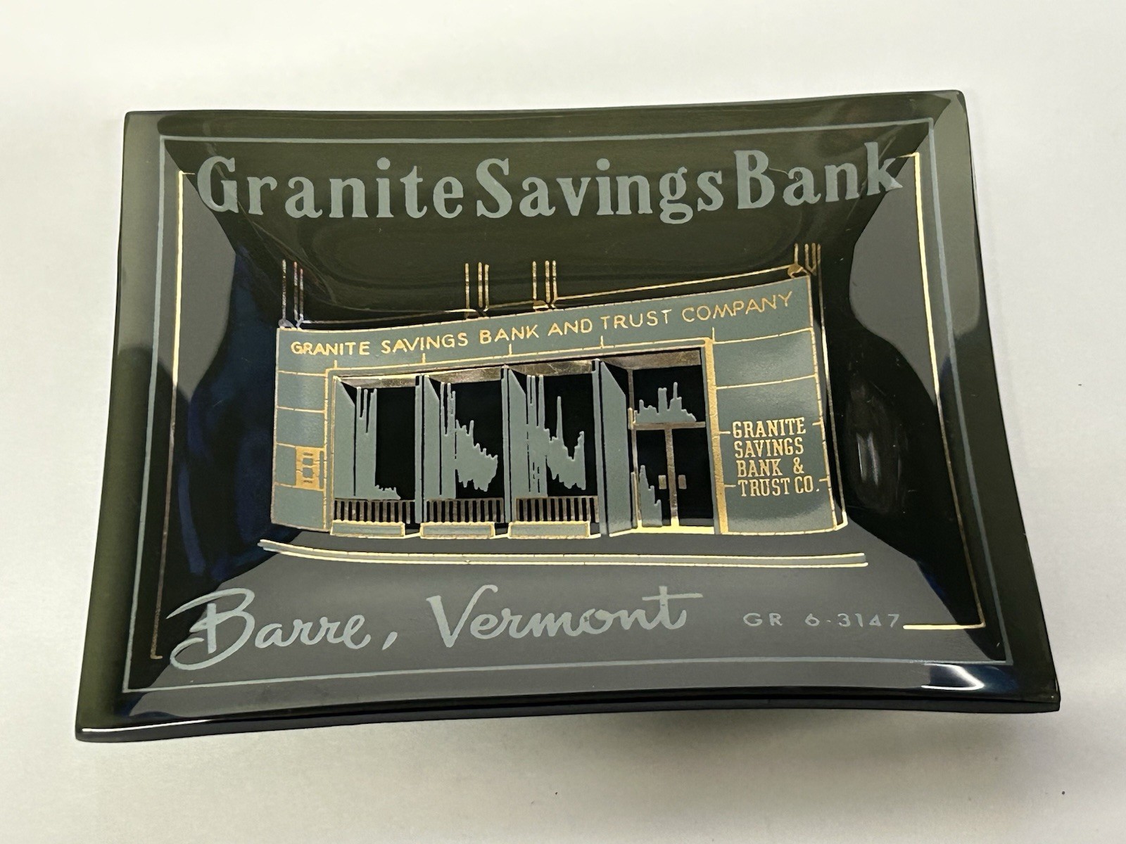 Vtg Granite Savings Bank Ashtray Dish Barre VT Vermont Souvenir Advertising