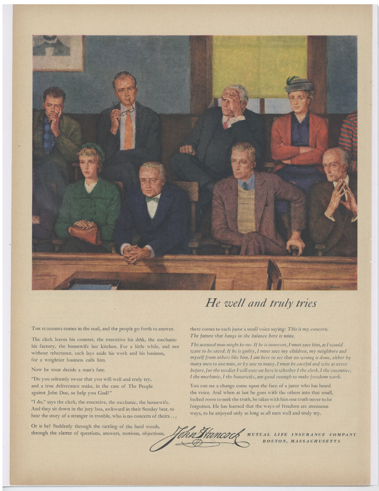 1951 John Hancock Insurance Advertisement: The Trial of the Juror’s Conscience