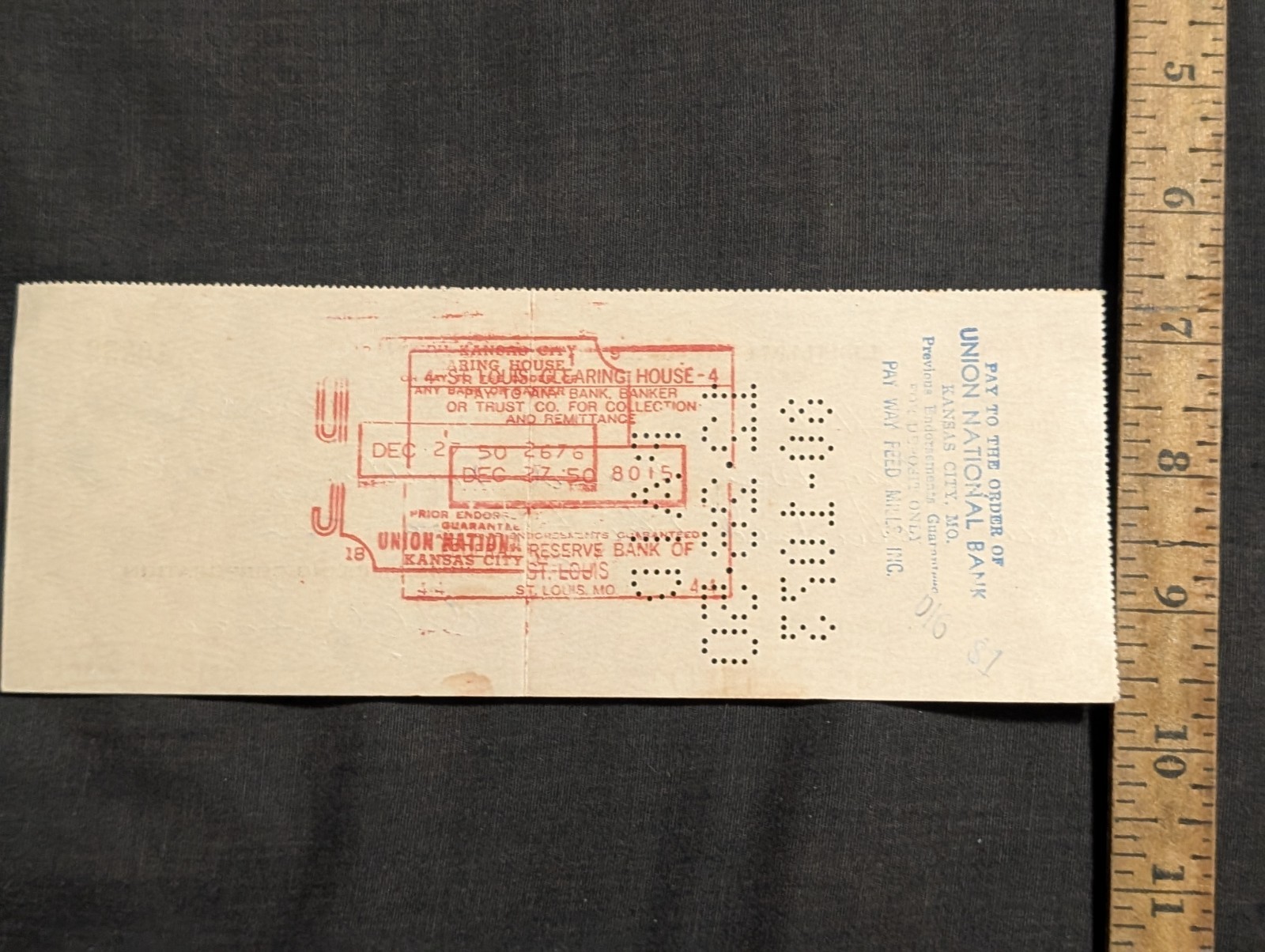 Vintage Lohman Missouri feed and flour mill check