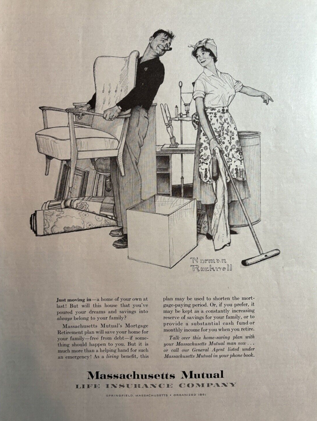 1959 Norman Rockwell Massachusetts Mutual Life Insurance Co Vintage Print Ad