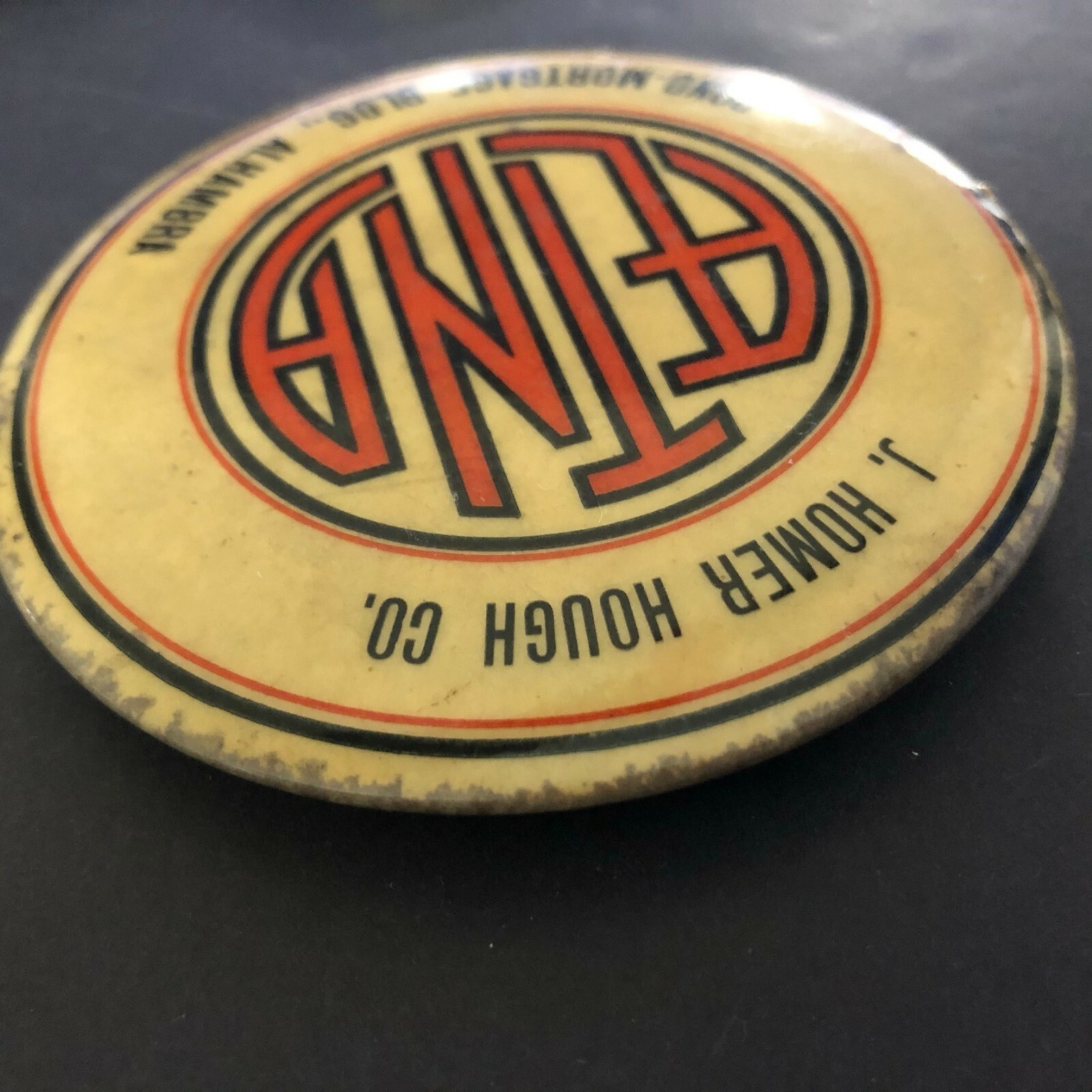 Aetna (Insurance) Advertising Mirror / Paperweight 3 1/4″ “Homer Hough” c1950’s