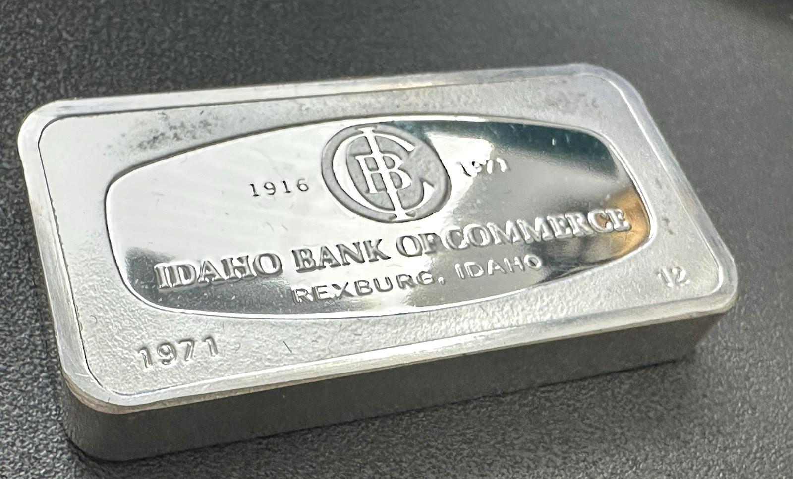1971 Franklin Mint IDAHO BANK OF COMMERCE Rexburg STERLING SILVER Bar EST. 1916
