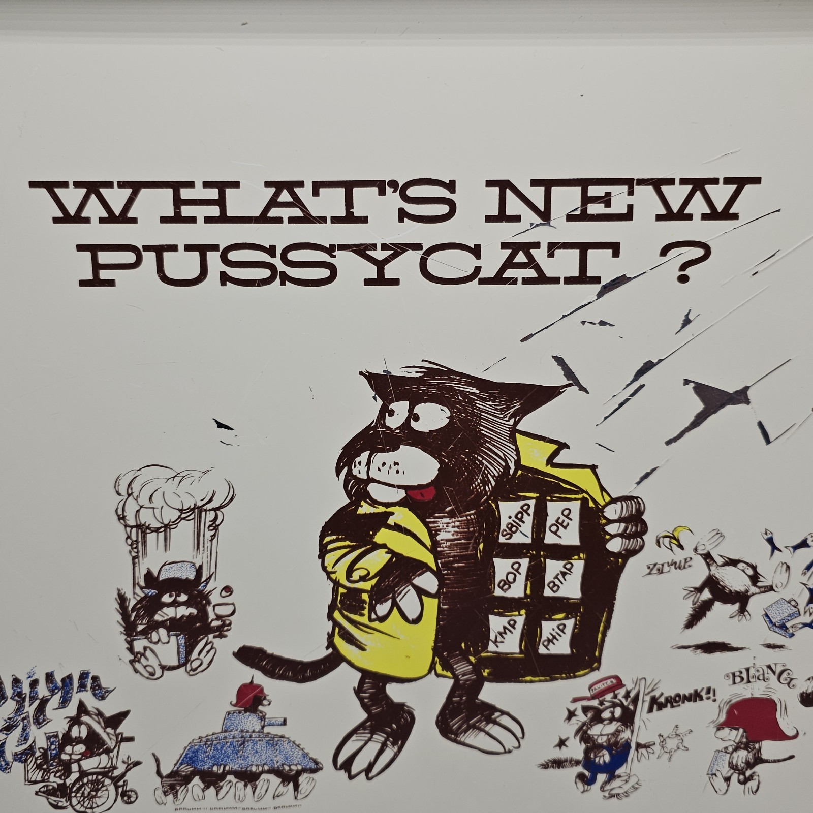 Mid Century What’s New Pussycat? Aetna Enamel Tray Cottage Grandma Folkart 1966