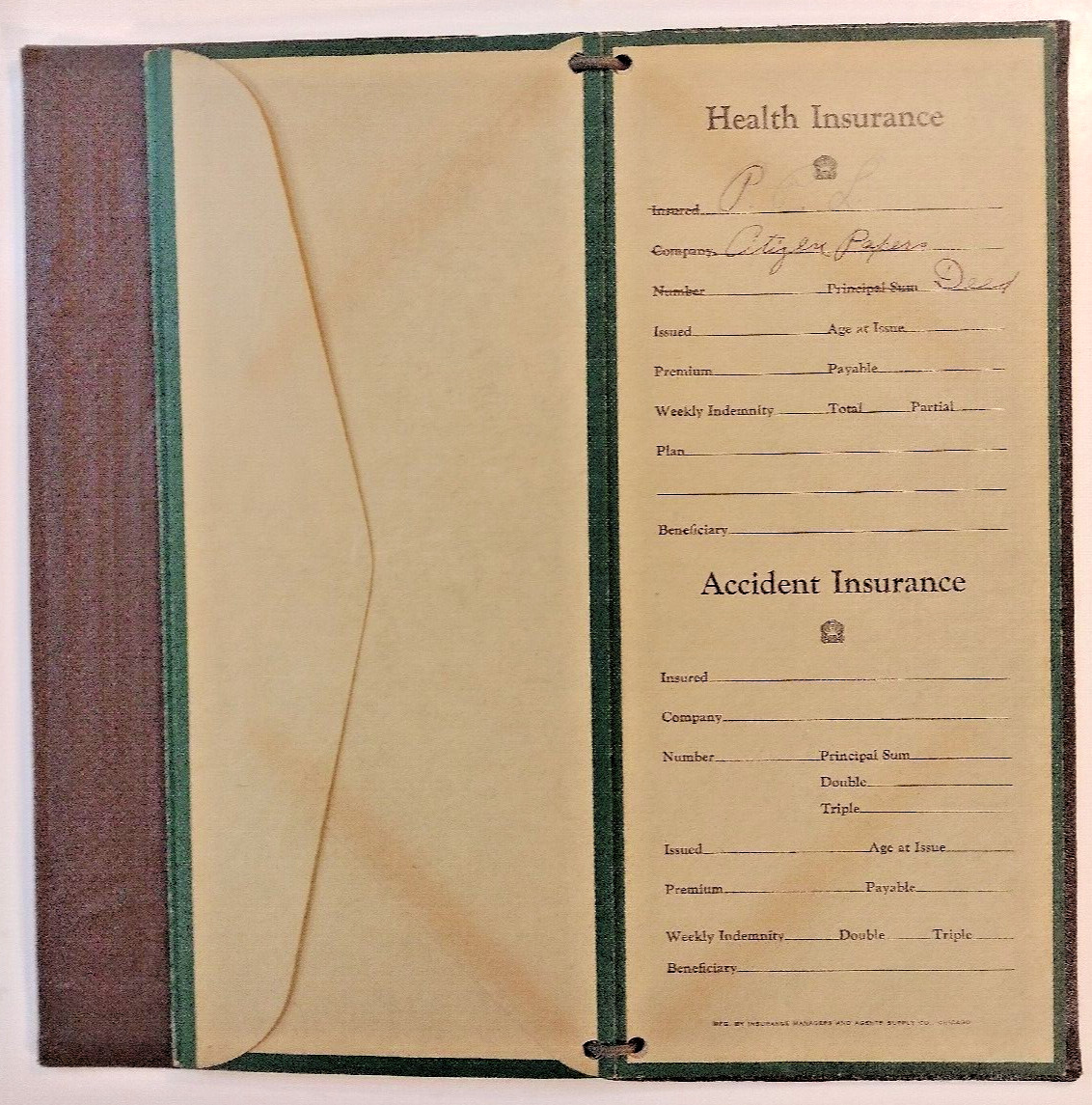 Vintage Prudential Insurance Valuable Papers Leather Folder Wallet Tooled