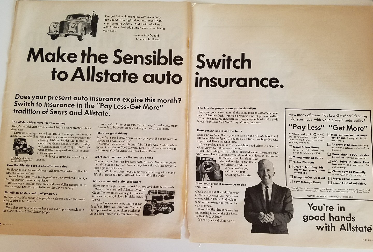 1967 make the sensible switch to Allstate auto insurance to two-page ad