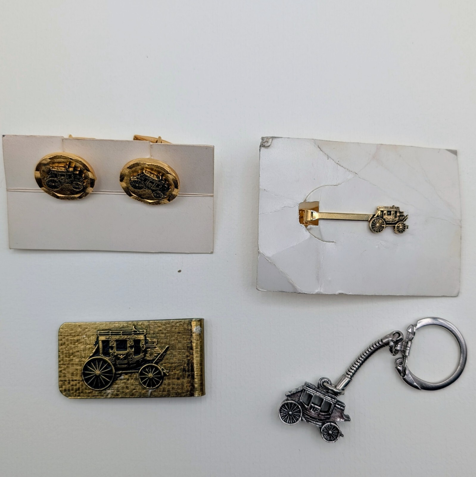 Vintage Wells Fargo Men’s Accessory Lot Cufflink, Tie Bar, Money Clip, Key Chain