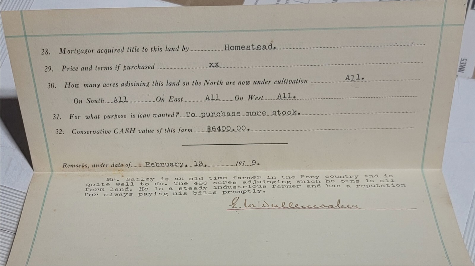 DAVENPORT, IOWA FIRST MORTGAGE FARM LOANS 1919 TO PONY,MONTANA E136