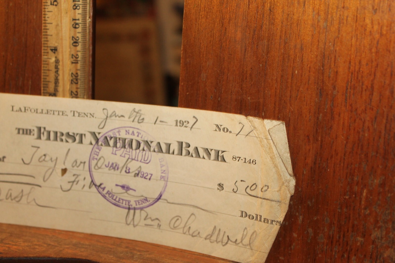 Vintage LaFollette Tennessee First National Bank Check 1927