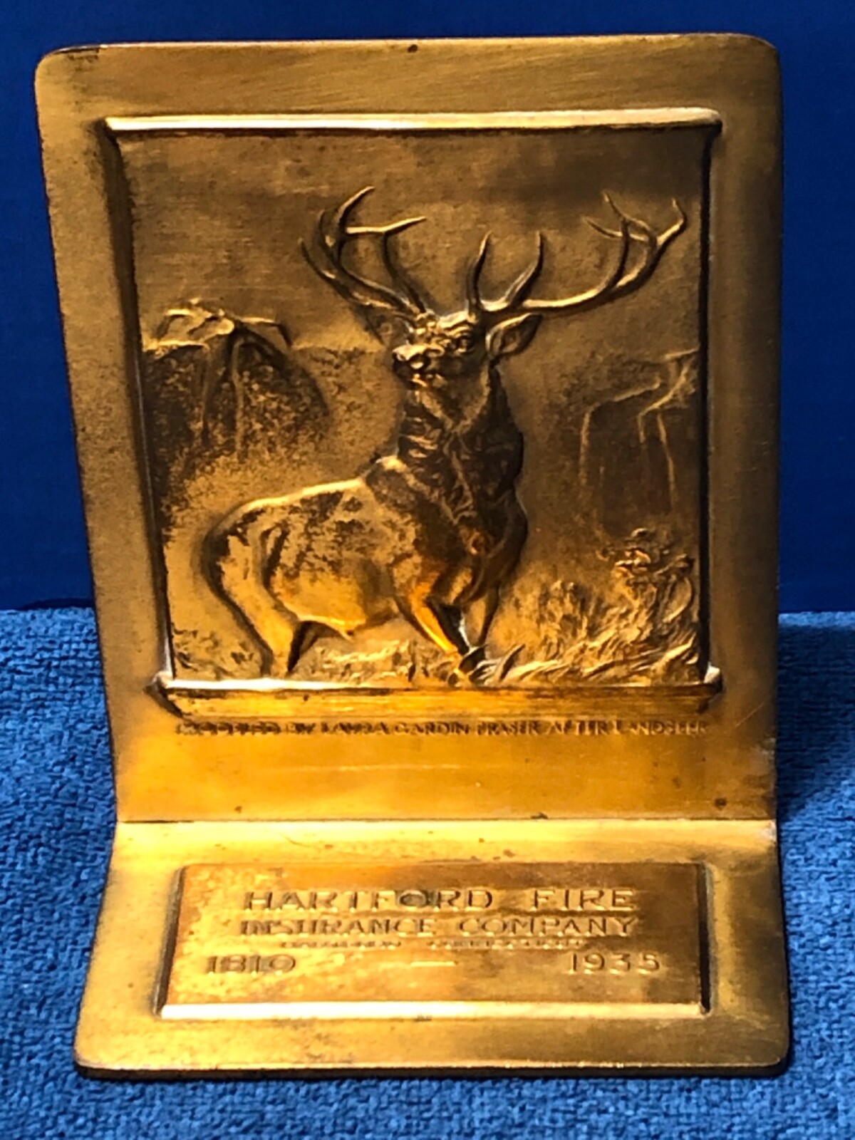 Hartford Fire Insurance Co. 1810-1935 Solid Brass Stag One Bookend Hartford, CT
