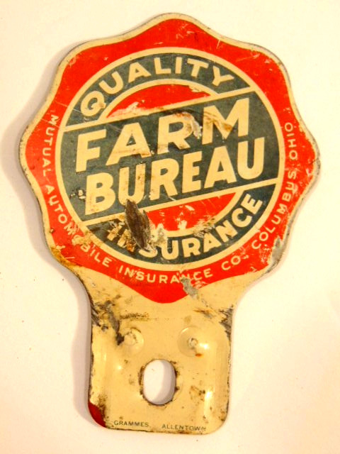 old Farm Bureau Insurance Company tin metal license plate topper