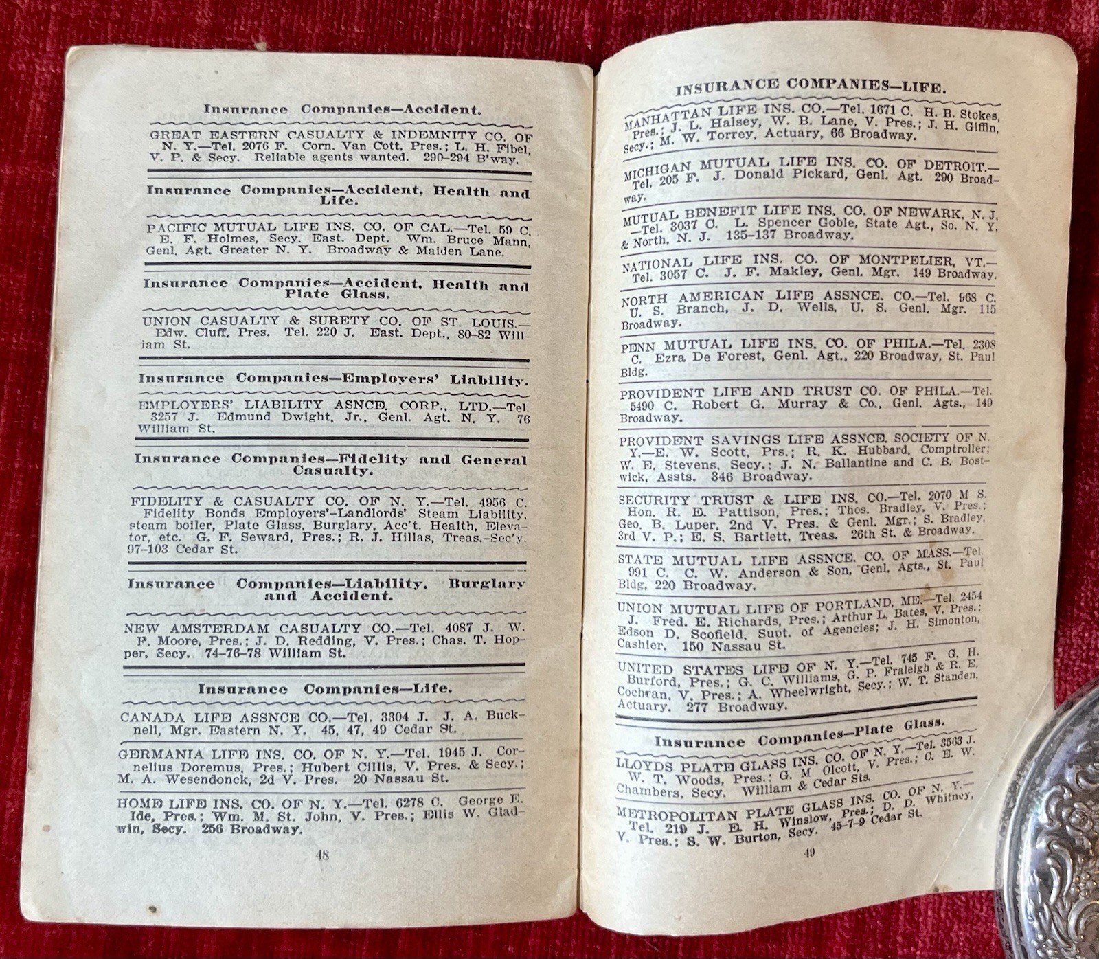 Vintage 1901 Antique Tribune Directory Insurance Financial Firms Local Info NY