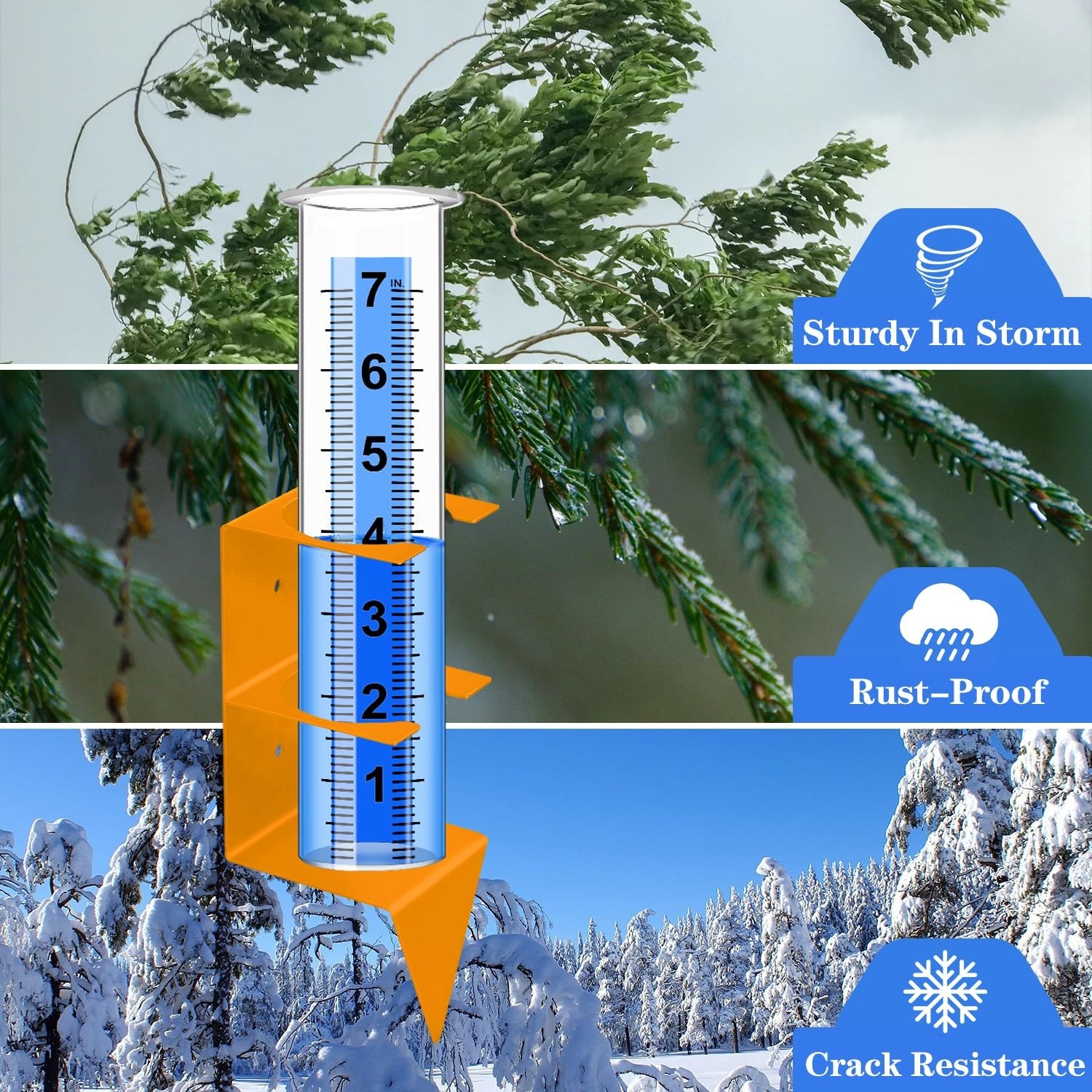 Rain Gauge Outdoor,7″ Capacity Rain Gauge Outdoors with Stainless Steel Mount…