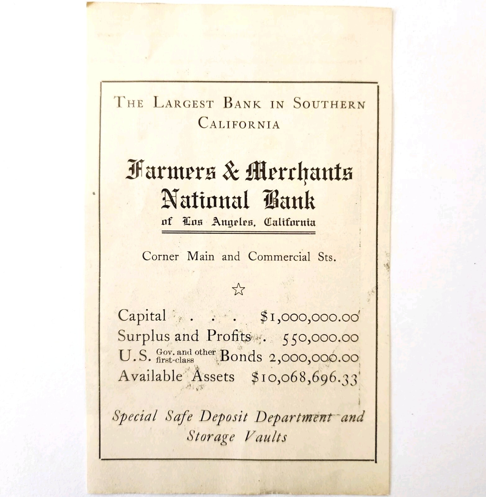 1910 Farmers & Merchants National Bank Advertisement Los Angeles California E88E