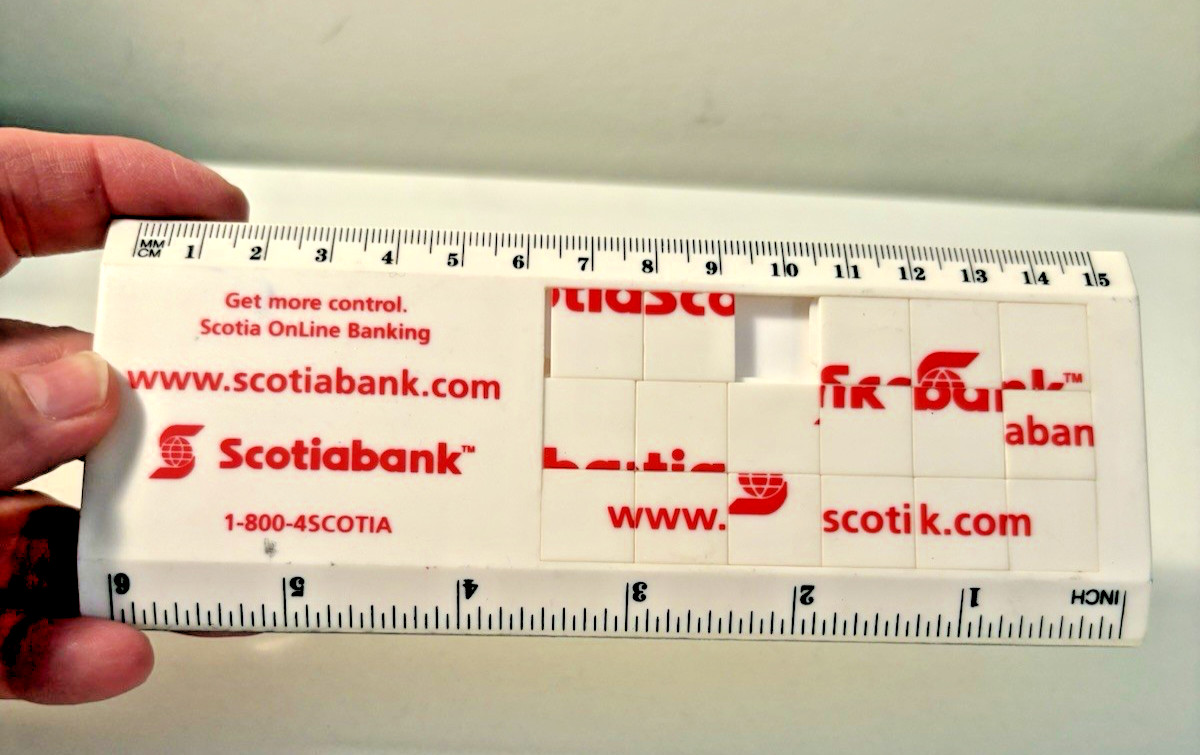 Vtg Scotia Bank Ruler and Slide Puzzle Online Banking Red White Canada