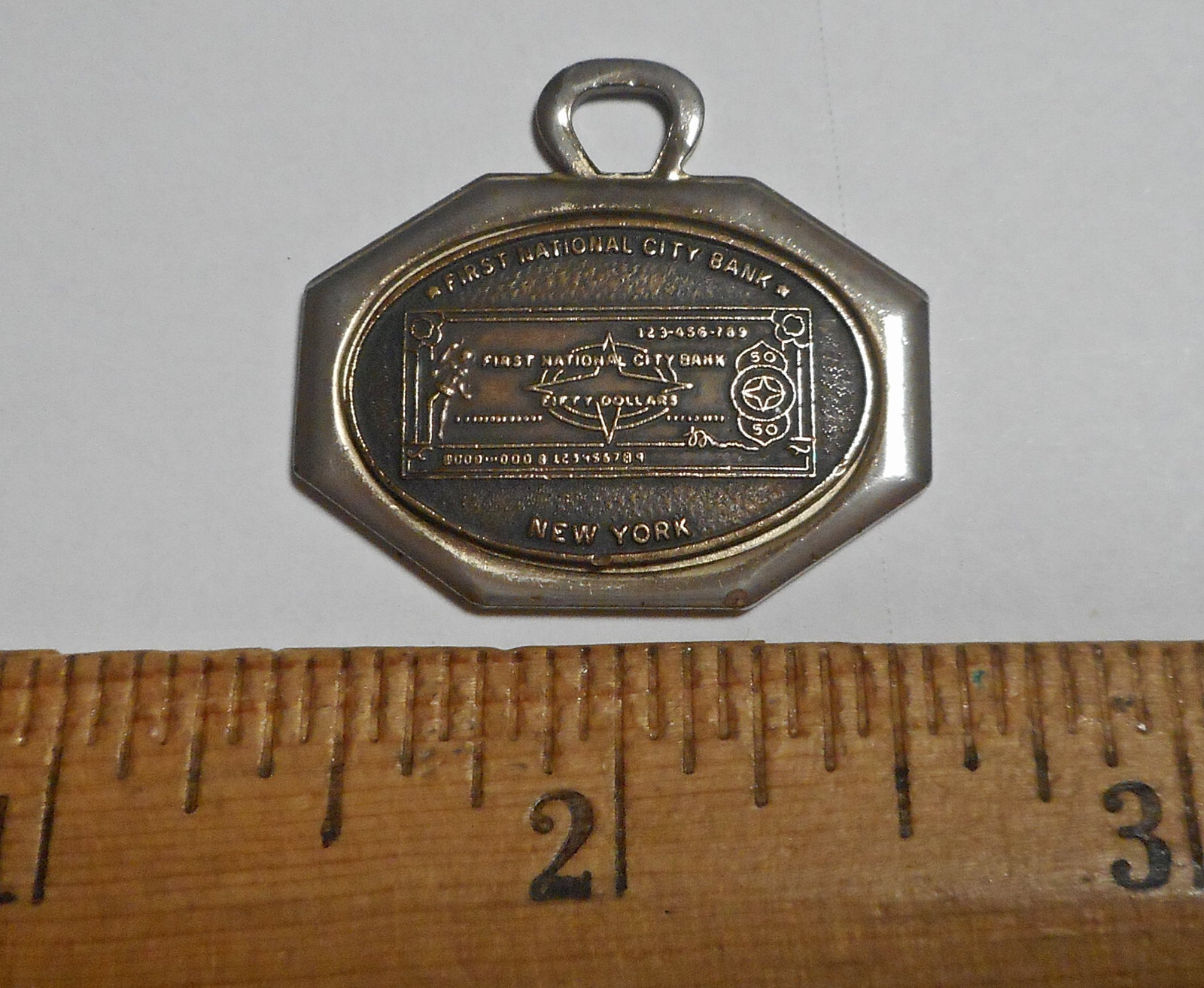 Vintage First National City Bank New York Keyring Keychain Fob