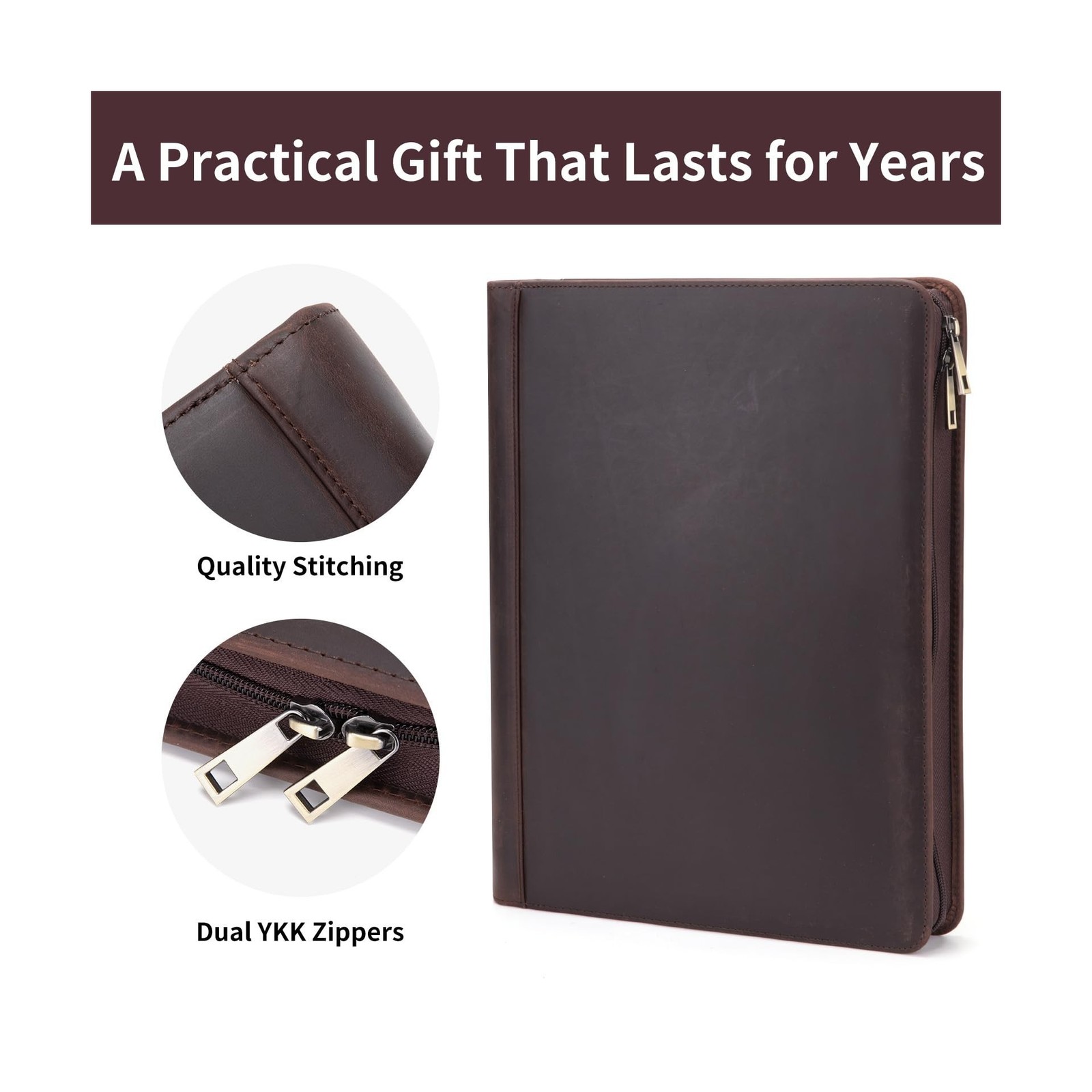Genuine Leather Portfolio for Women and Men, 8.5 x 11 Legal Pad Padfolio, Zip…