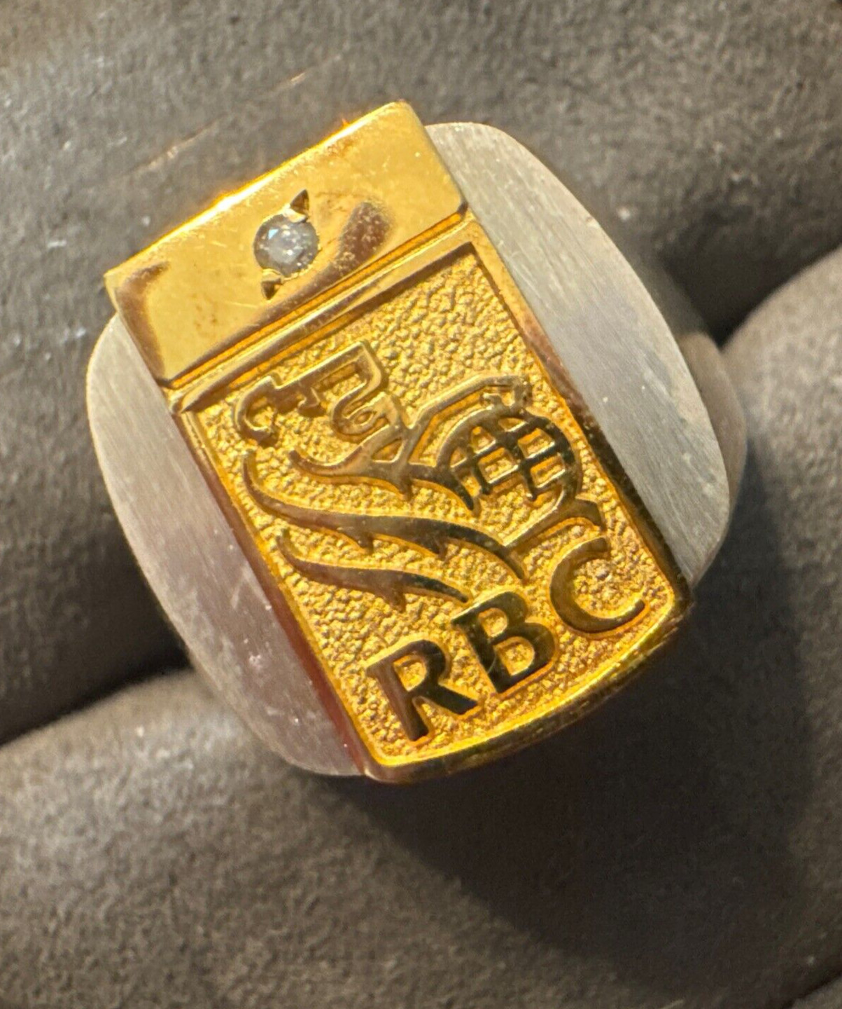 14K Yellow Gold Diamond RBC Royal Bank of Canada on Sterling Silver Signet Ring