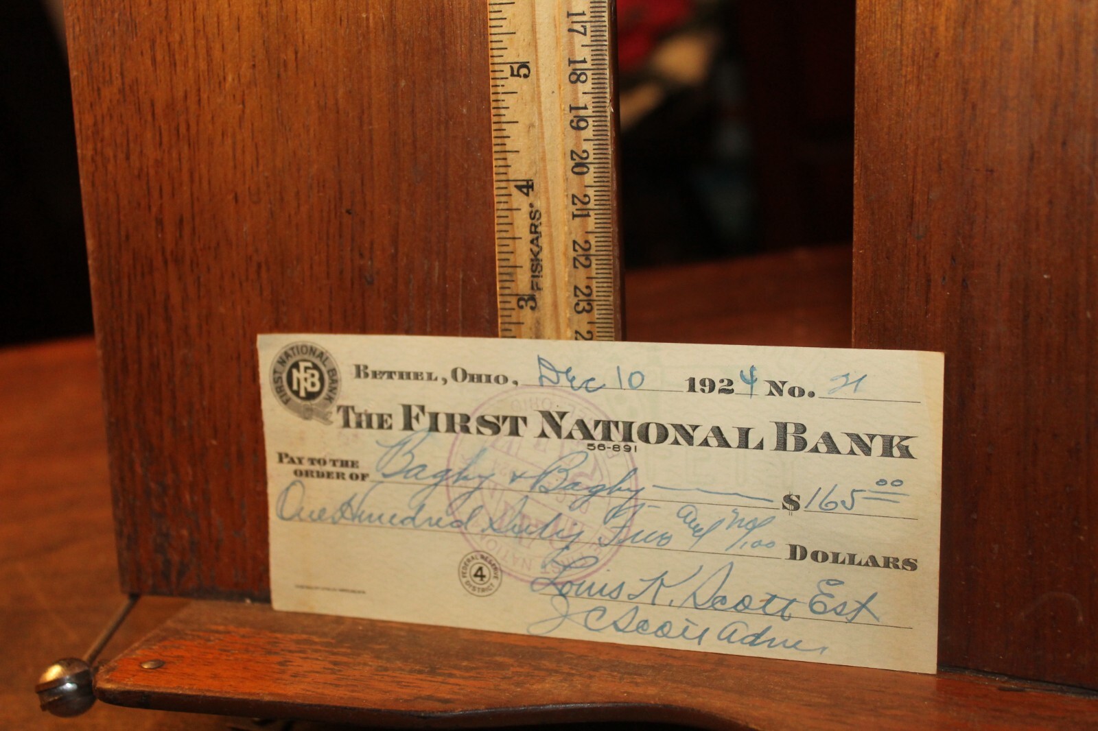 Antique 1924 Bethel Ohio First National Bank Ohio Cancelled Check