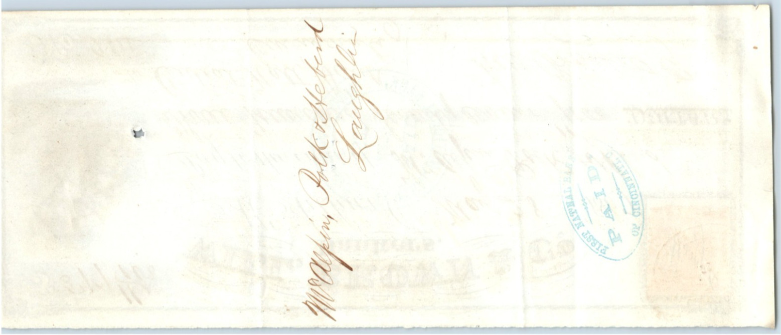 1867 Will Brown & Co Cincinnati, Ohio Bank Check w/ 2 Cent Tax Stamp 2 #DC
