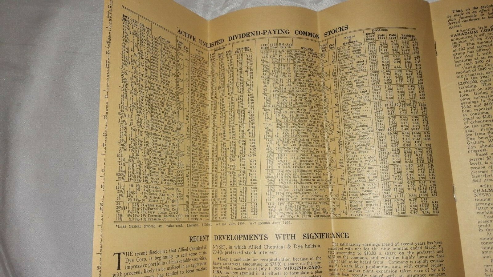1952, J.A. Hogle & Co., New York, N.Y., Fitch Stock Summary, Stock Tables