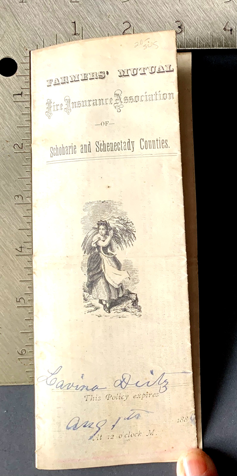 FARMERS’ MUTUAL FIRE INSURANCE CO. POLICY AUGUST 1, 1881 SCHOHARIE SCHENECTADY