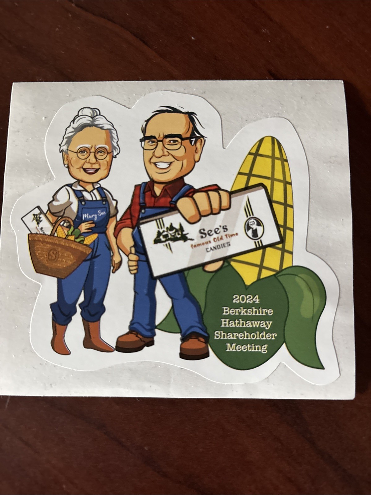 Berkshire Hathaway See’s Candies Sticker Warren Buffett Mary Sue 2024 3″ X 3″